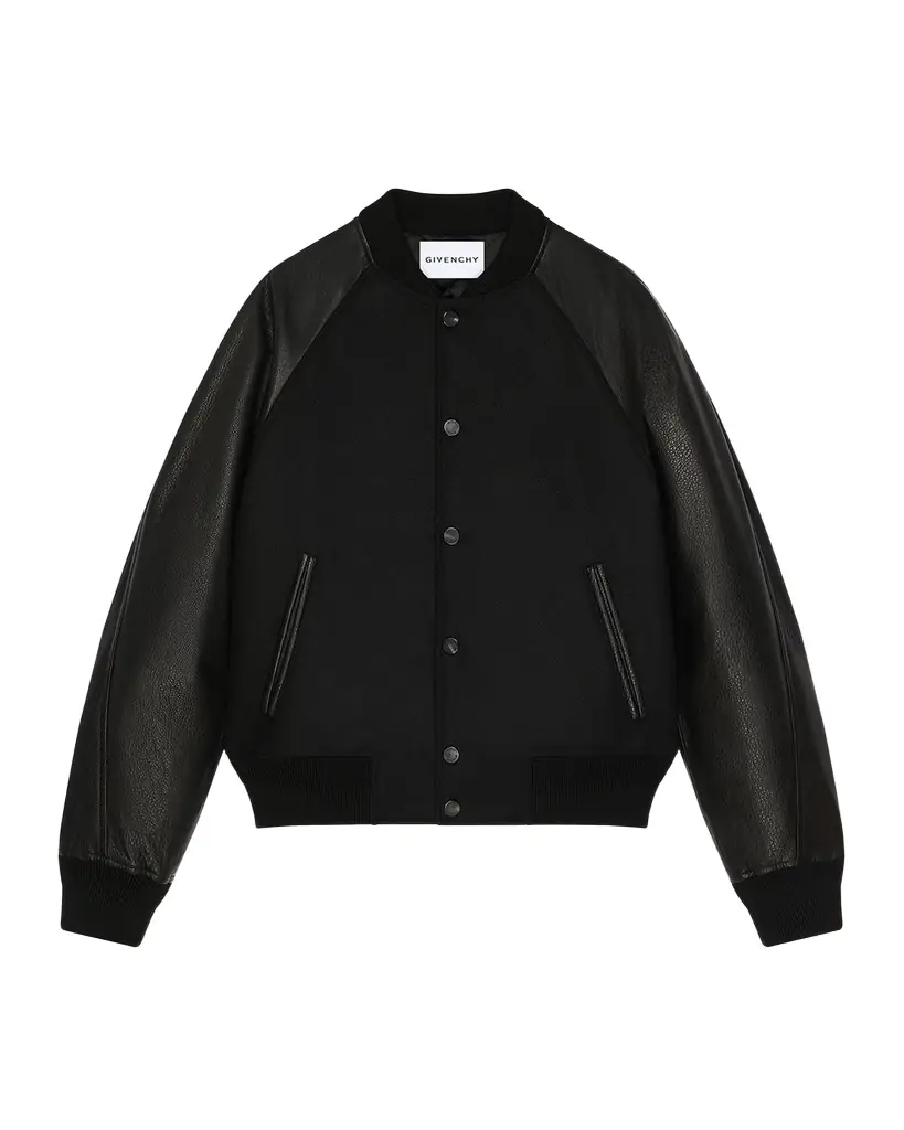Givenchy Men 's Mixed Material Wool and Leather Bomber Jacket