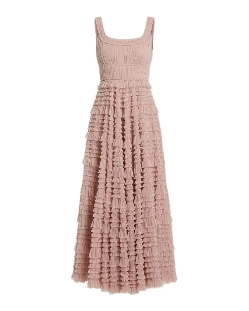 Mac Duggal Micro Ruffle Mesh Maxi Dress