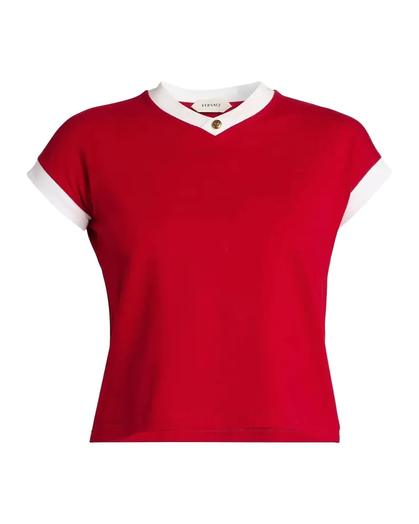 Versace Shrunken V-Neck Ringer Tee