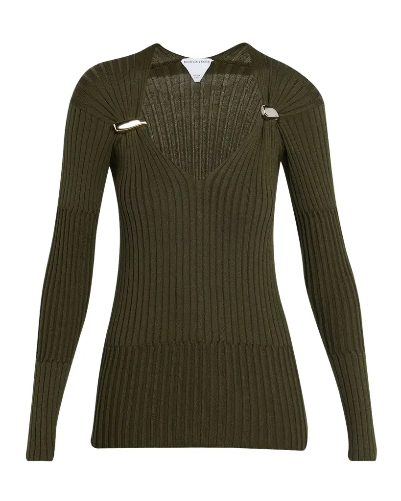 Bottega Veneta Claw Embellished Cashmere-Silk Rib Sweater