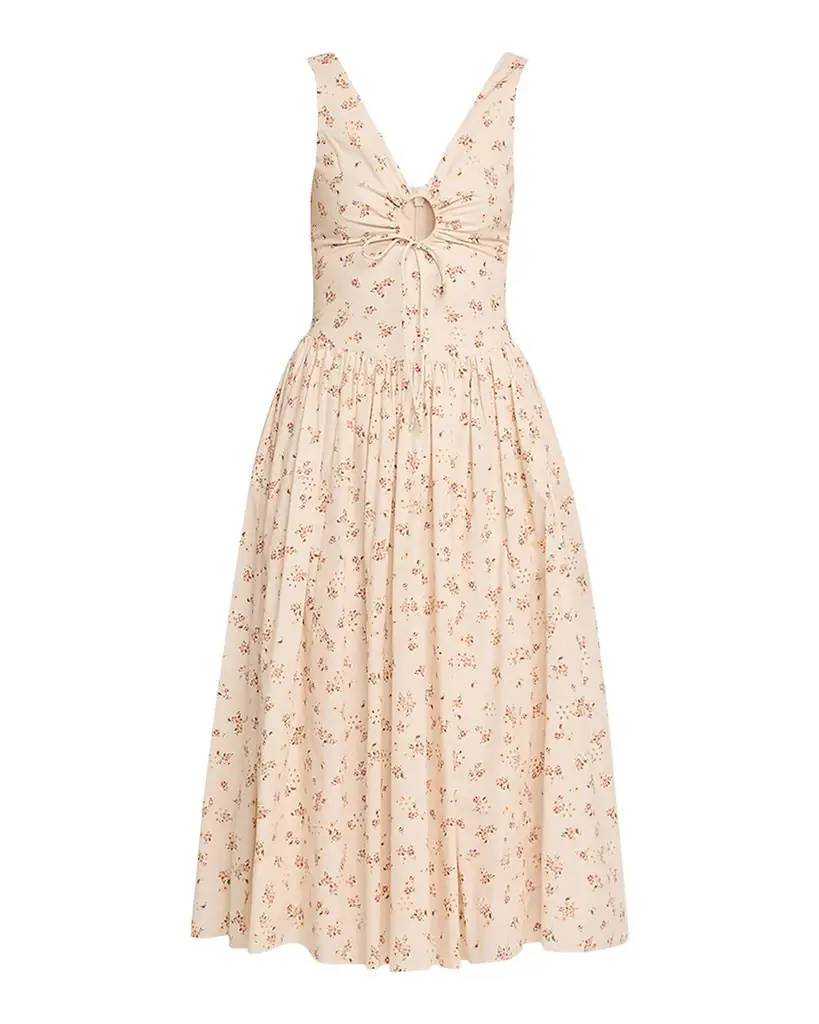 Markarian Penelope Sleeveless Floral Cotton Keyhole Midi Dress