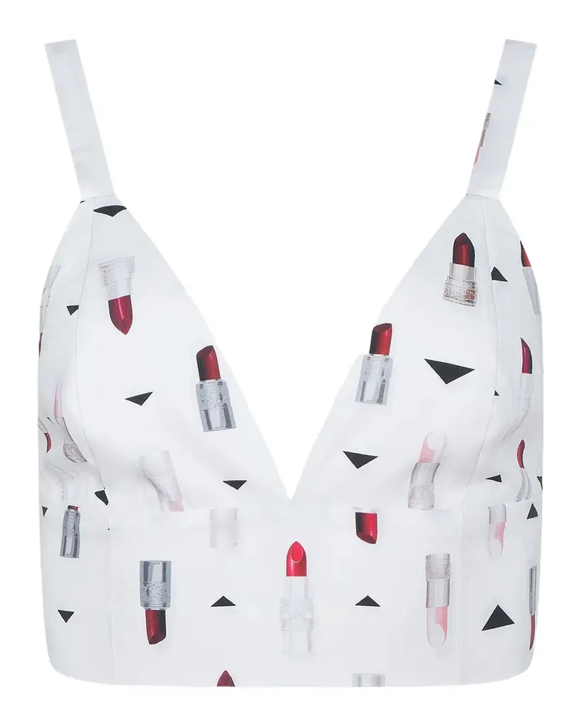 L 'Agence Kaori Lipstick-Print Bralette Top
