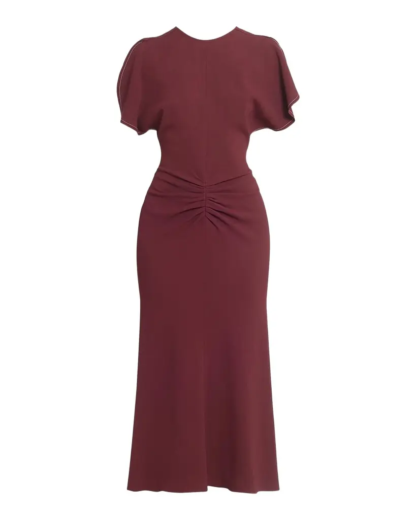 Victoria Beckham Gathered Waist Crepe Midi Dress
