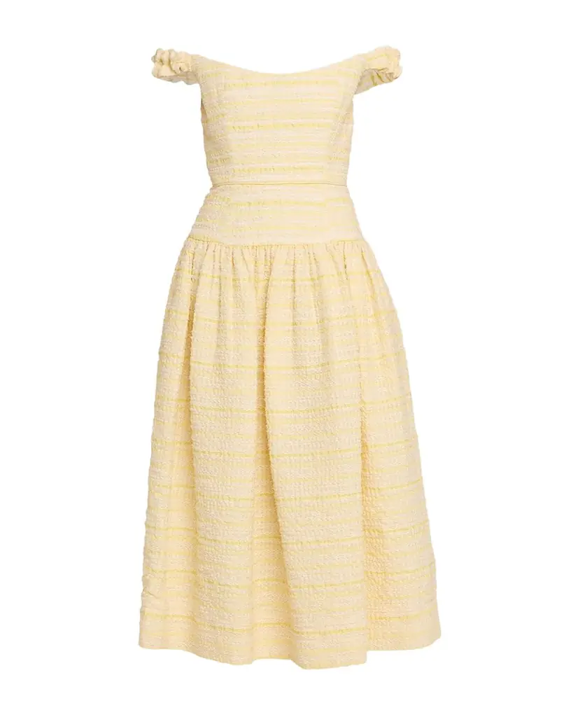 Markarian Georgie Striped Seersucker Off-The-Shoulder Midi Dress
