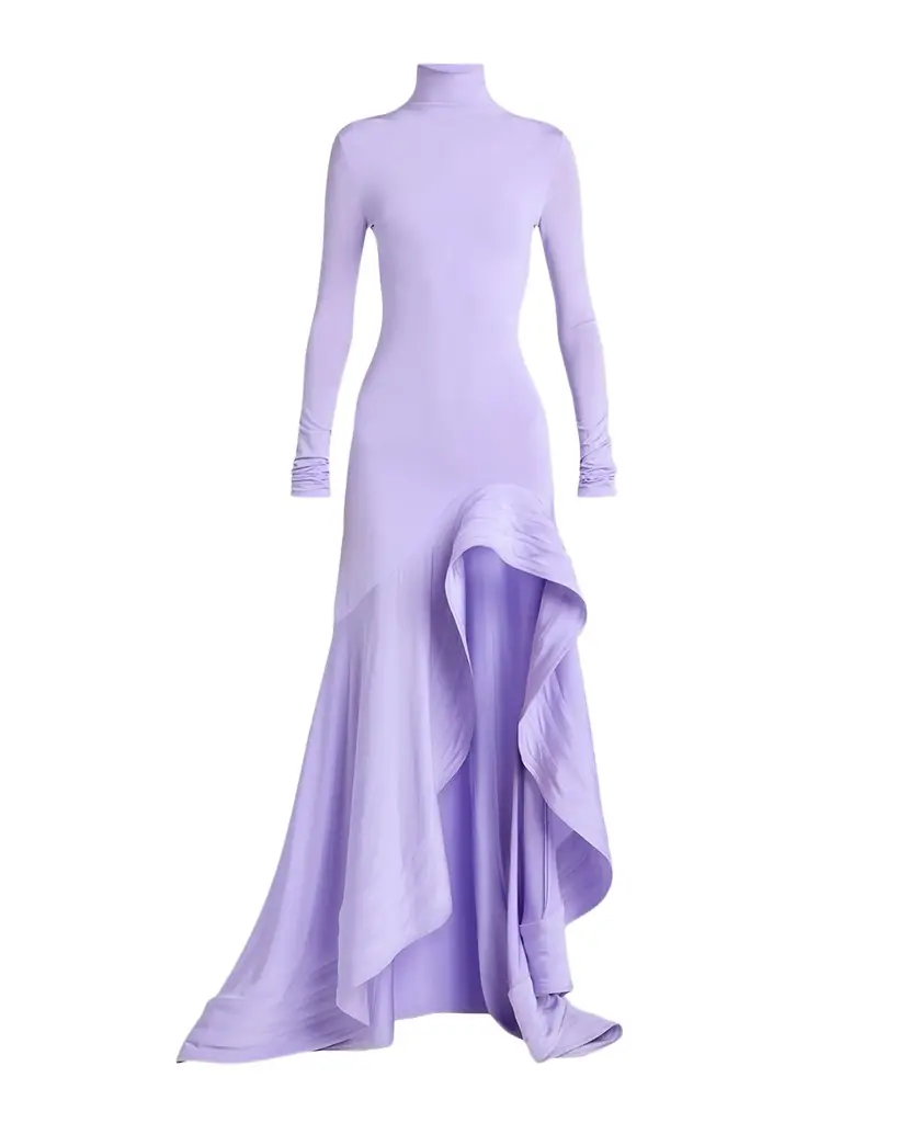 Stella McCartney Crepe Jersey Frill Long-Sleeve High-Low Dress