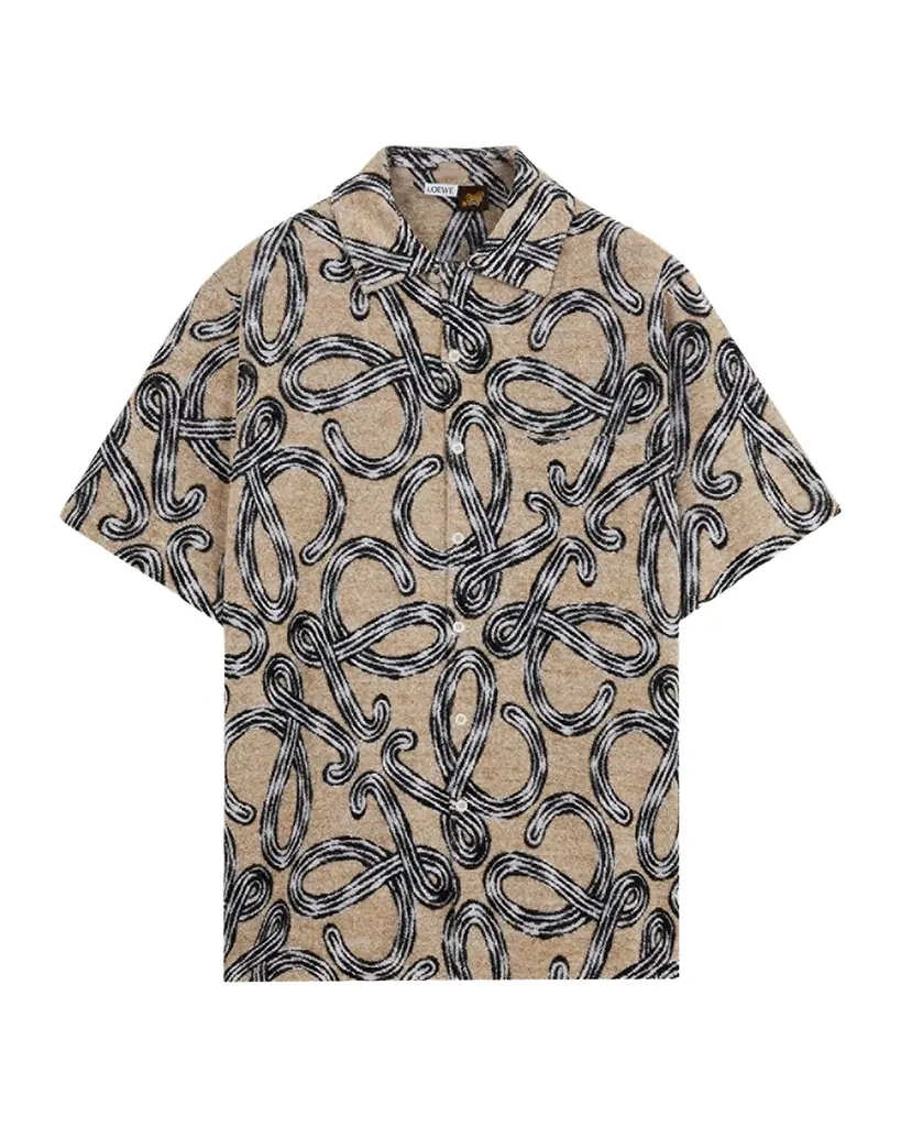 Loewe x Paula 's Ibiza Men 's Towel Terry Jacquard L-Script Short-Sleeve Shirt - Women's Clothing