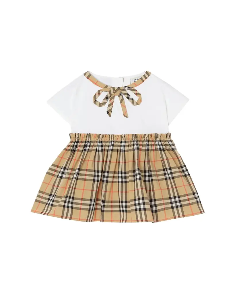 Burberry Girl 's Check Bow Cotton Dress & Bloomers Set, Size 1M-18M