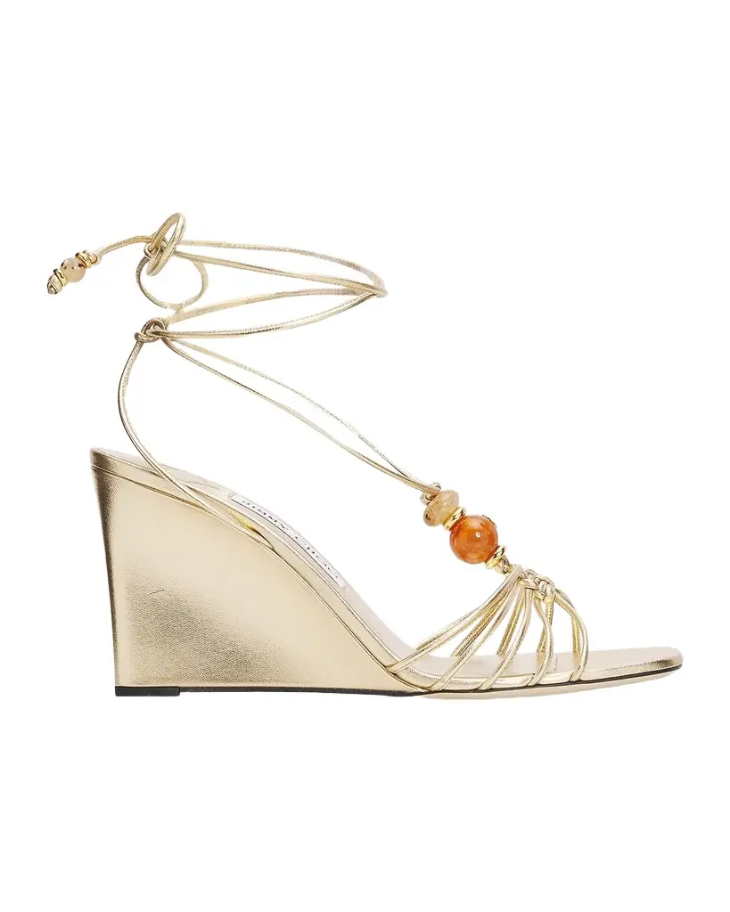 Jimmy Choo Lova 85mm Metallic Leather Wedge Sandals