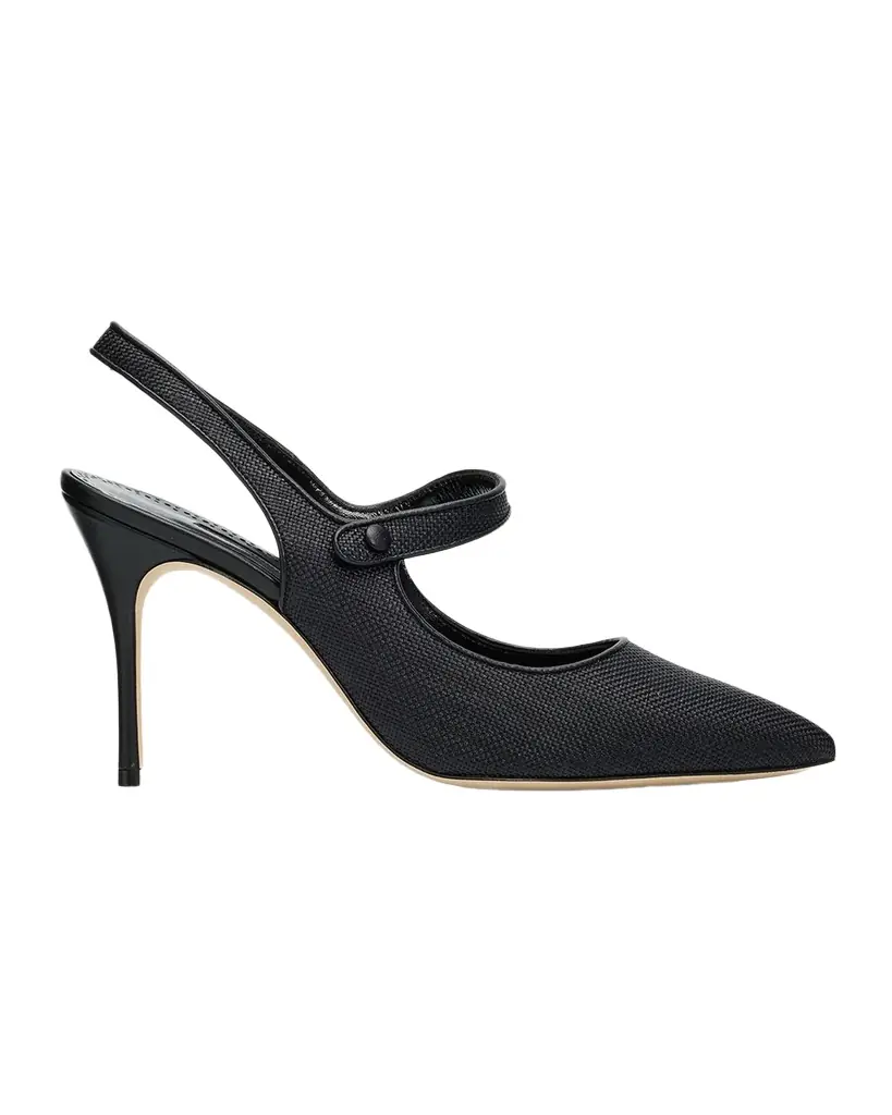 Manolo Blahnik 90mm Camparisli Raffia Slingback Pumps