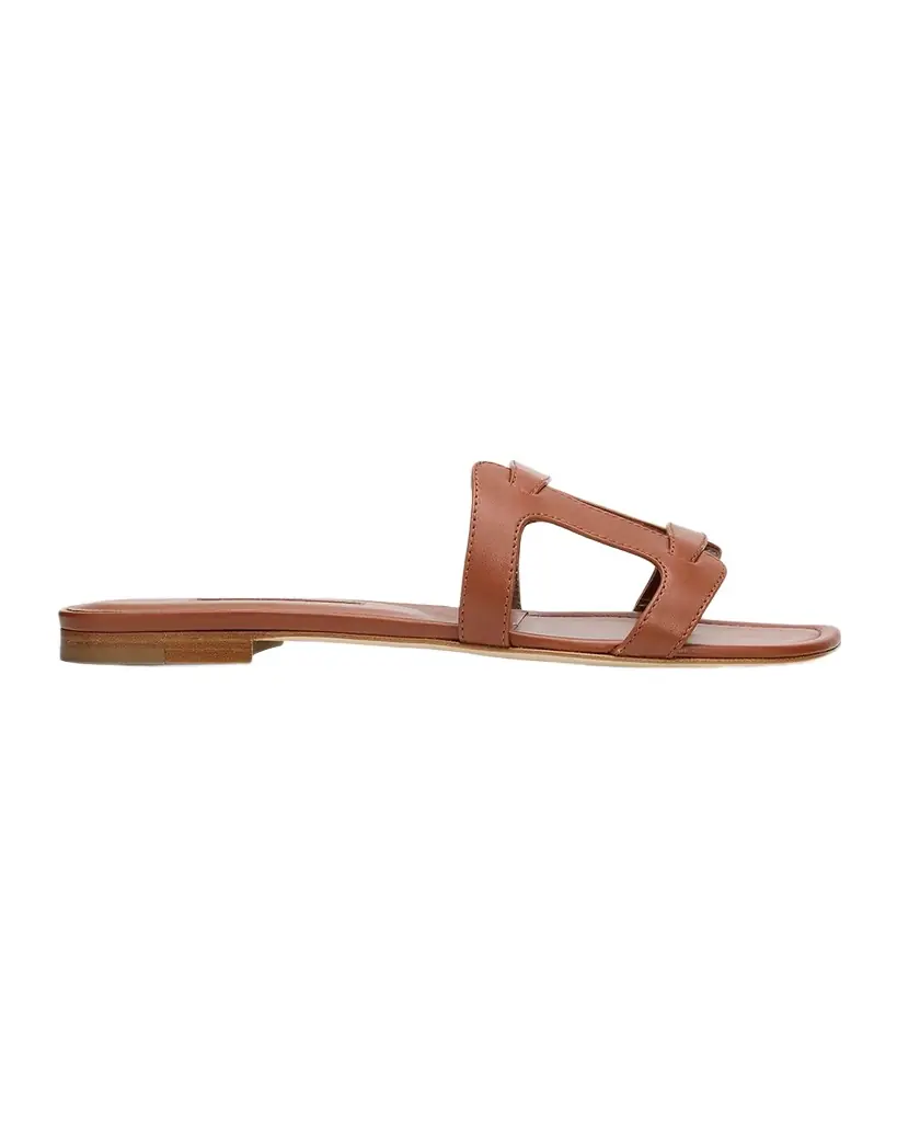 Manolo Blahnik Grellanu Leather Flat Slide Sandals