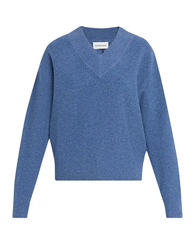 Brandon Maxwell The Maris Cashmere Rib V-Neck Sweater
