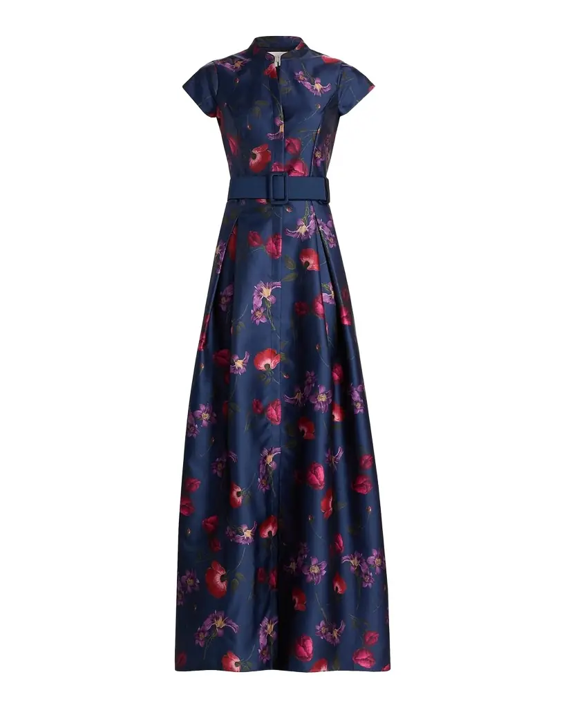 SACHIN BABI Marta Floral Mikado Belted Gown