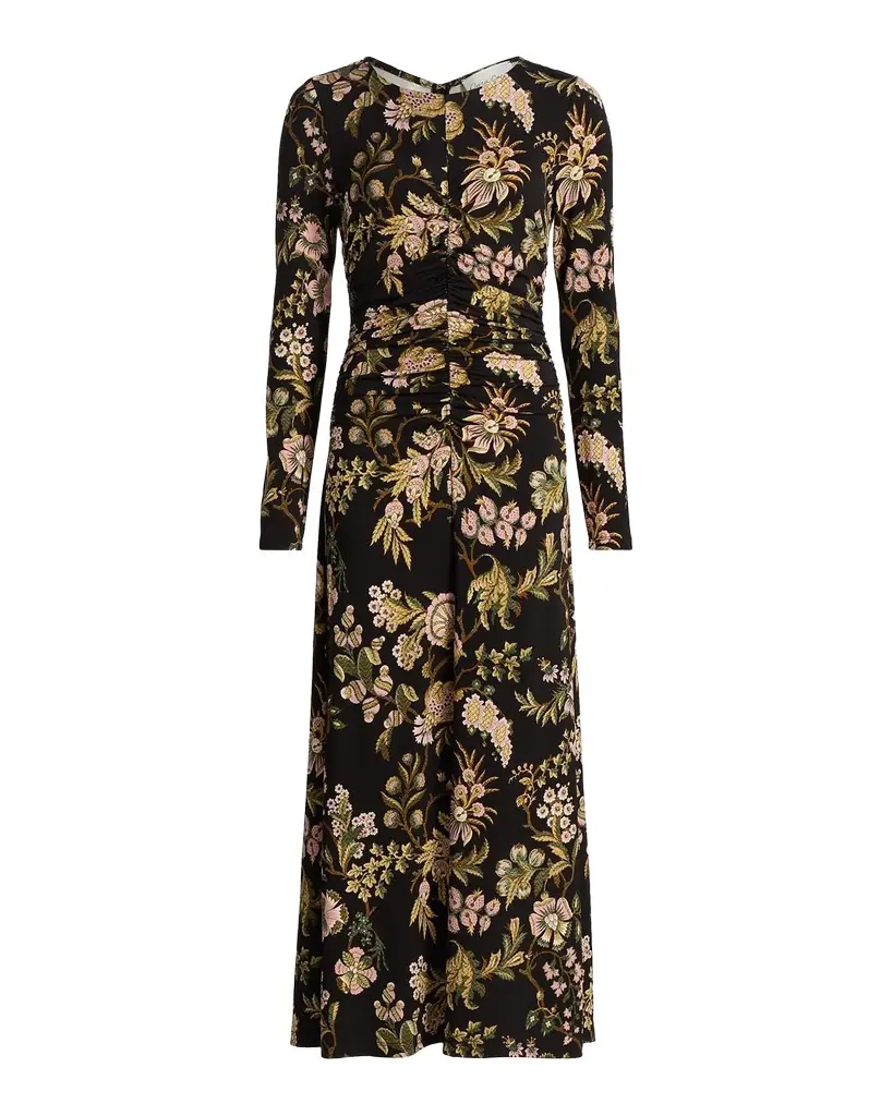 Cara Cara Maisy Long-Sleeve Floral Ruched Midi Dress