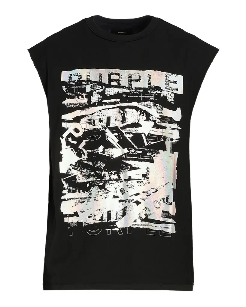 PURPLE Men 's Textured Graphic Sleeveless T-Shirt