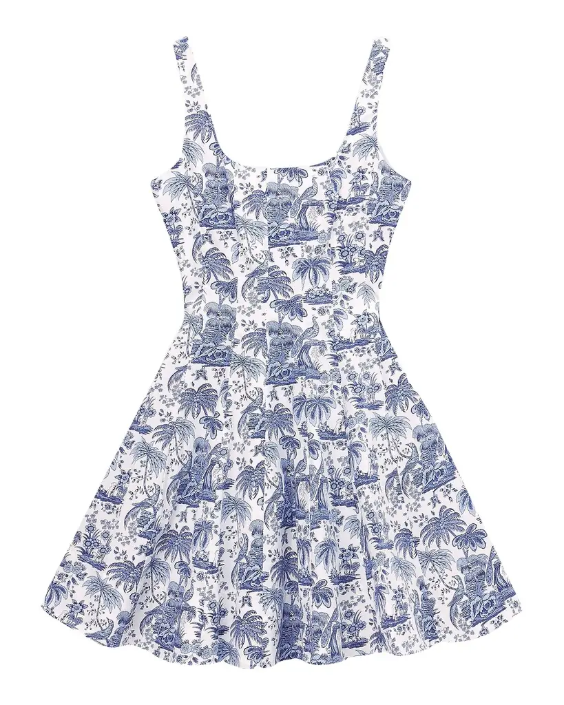 STAUD Wells Dotted Sleeveless Fit & Flare Mini Dress