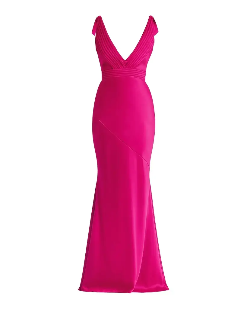 ZHIVAGO Beloved Deep V-Neck Stretch Satin Gown