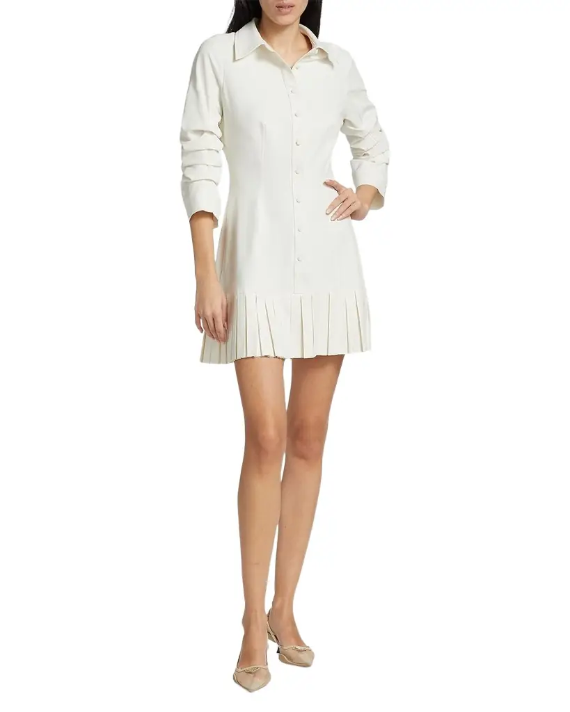 Cinq a Sept Lucilla Topstitched Pleated-Hem Mini Shirtdress
