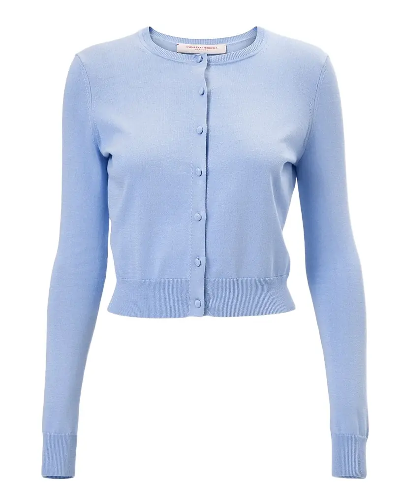 Carolina Herrera Silk-Cotton Crewneck Cardigan