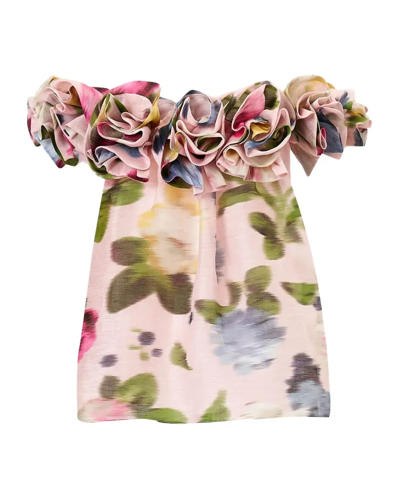 Carolina Herrera Rosette Off-The-Shoulder Floral Silk Blouse