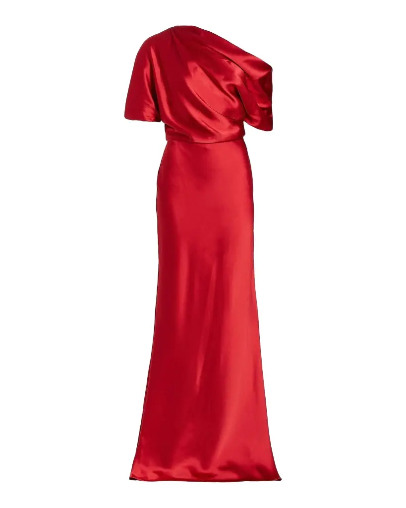 Amsale Draped Satin One-Shoulder Gown