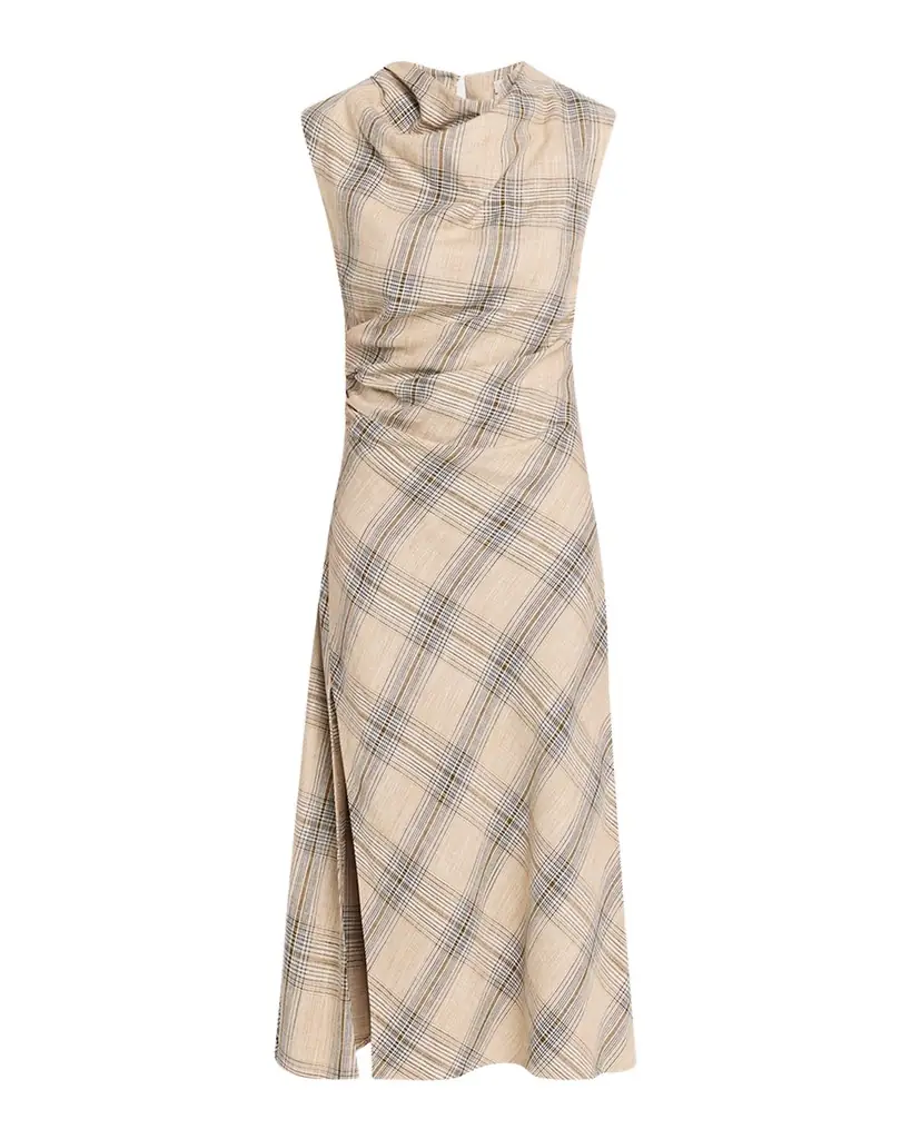 SIMKHAI Burke Draped Plaid Midi Dress