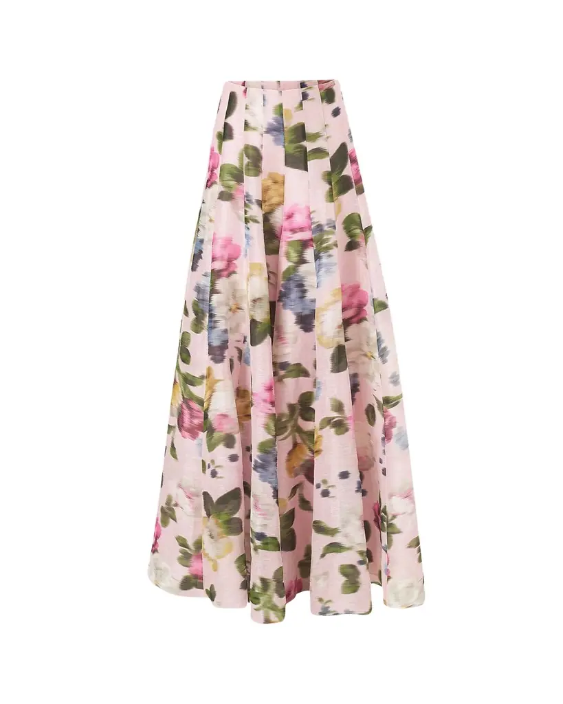 Carolina Herrera Iris Floral Silk-Linen Faille Wide-Leg Skirt Pants