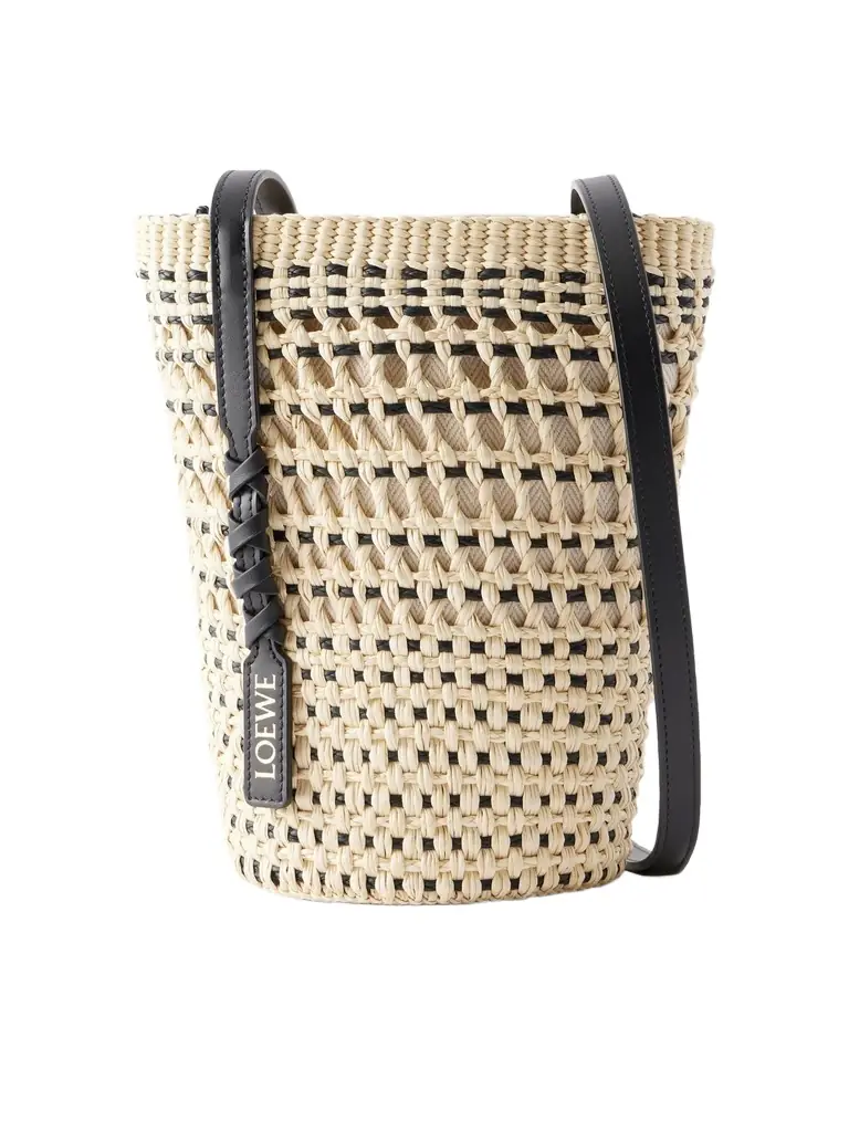 Loewe Paula's Ibiza Leather-Trimmed Woven Raffia Pouch - Men