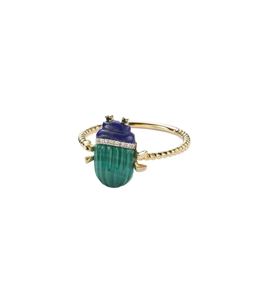 Yvonne Leon Yvonne Léon Scarabée Mini 9kt gold ring with gemstones