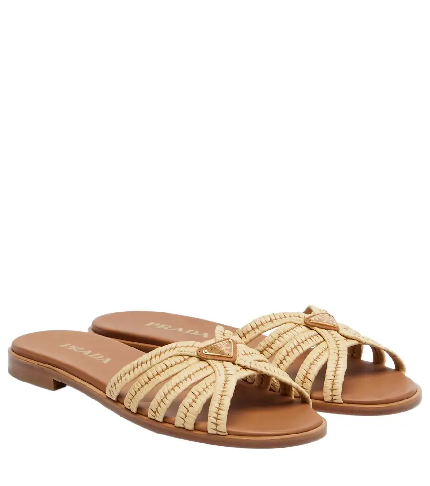 Prada Crochet raffia-effect slides