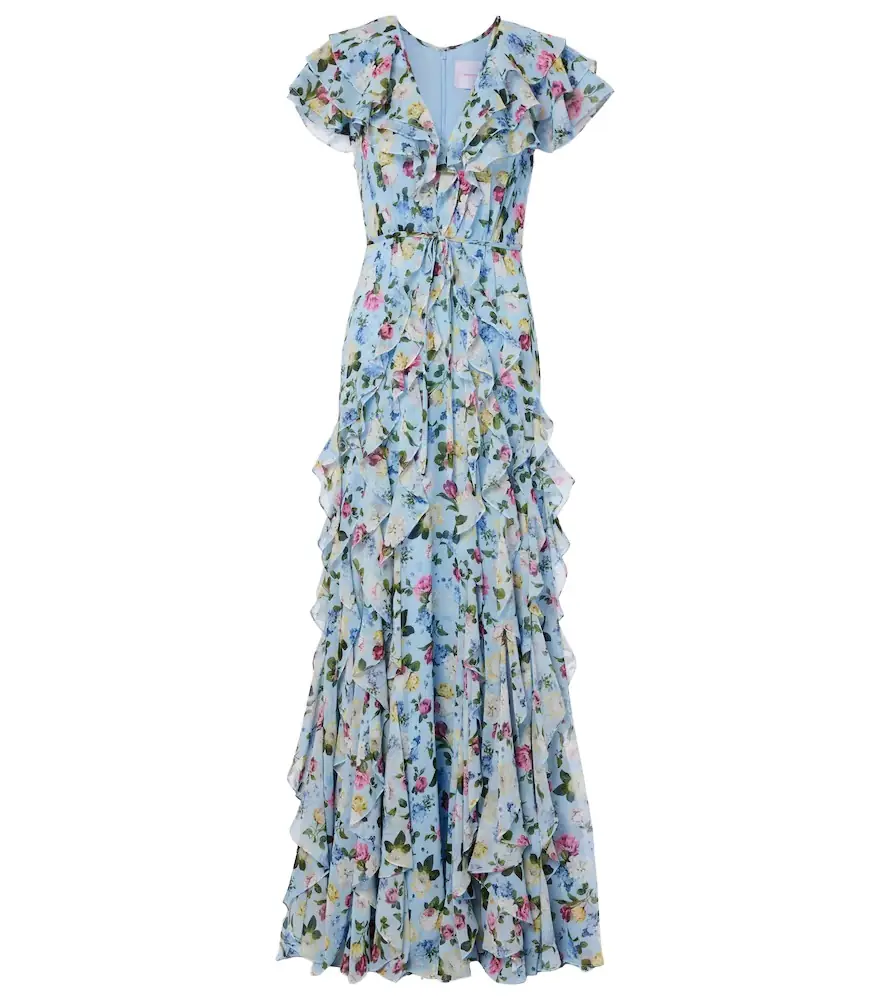 Carolina Herrera Floral ruffled silk gown