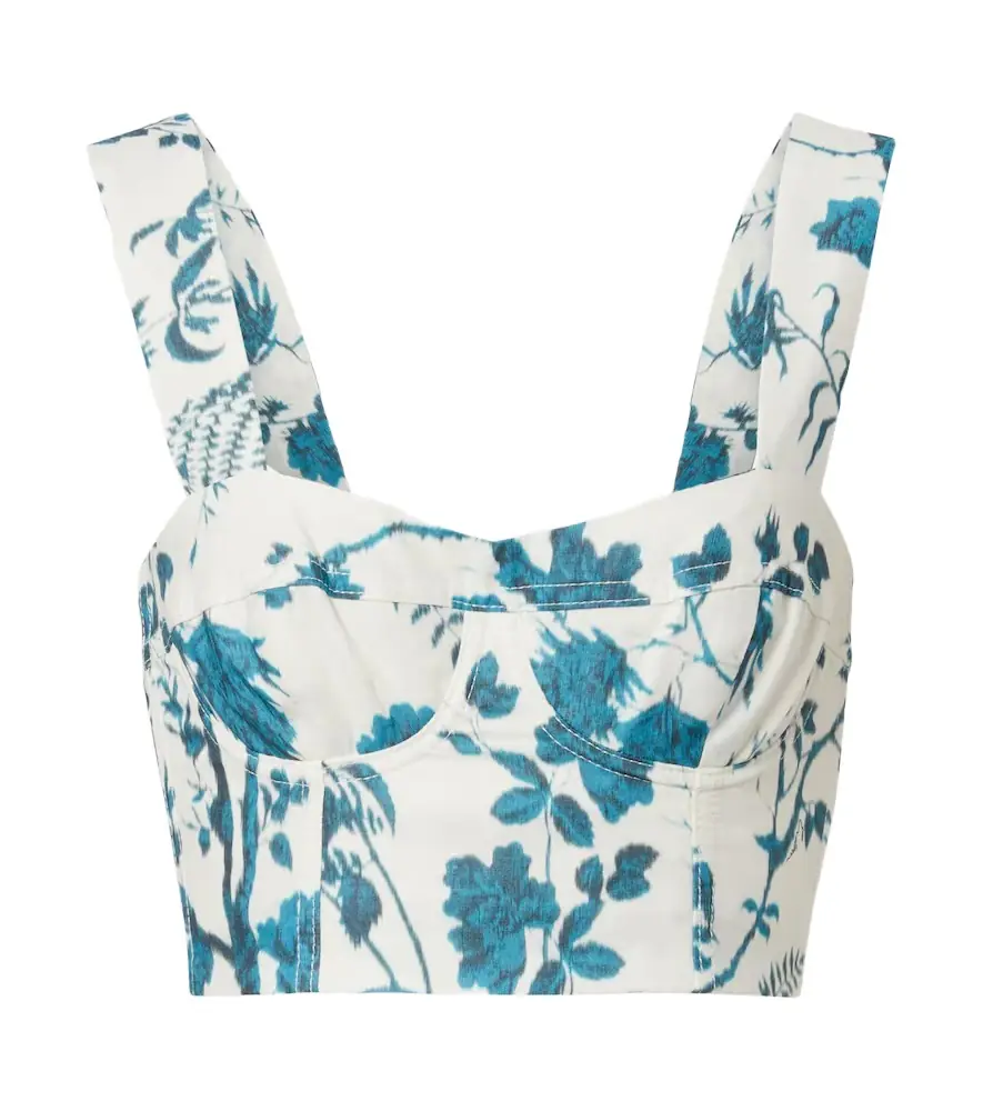 Erdem Floral cotton and linen crop top