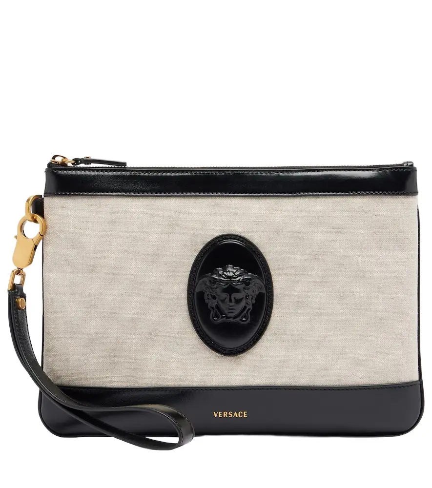 Versace Rivière leather-trimmed canvas pouch