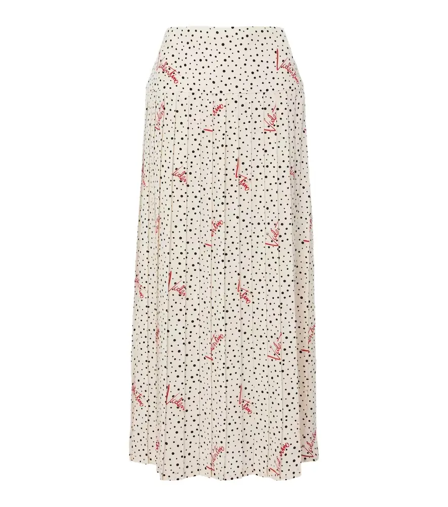 Valentino Polka-dot silk crêpe de chine midi skirt