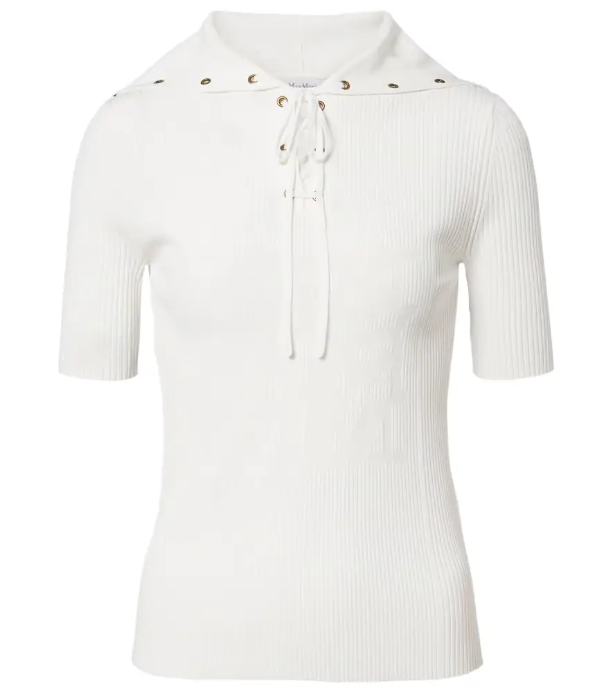 Max Mara Ribbed-knit lace-up top