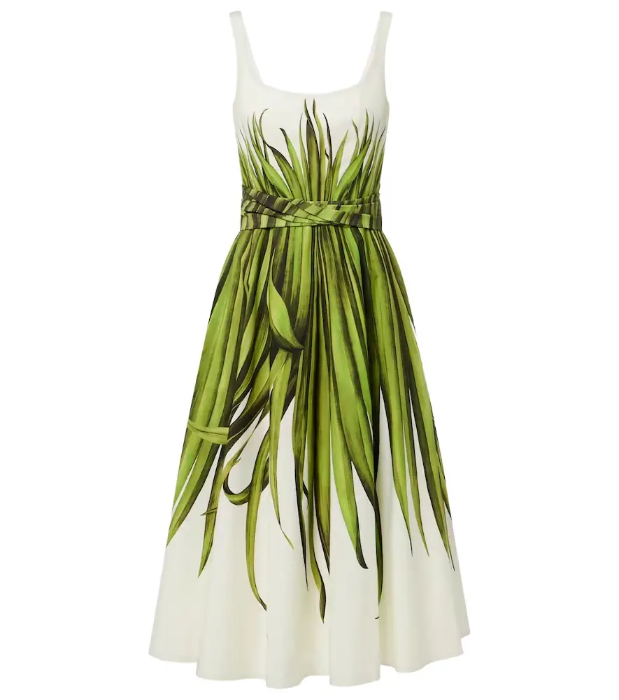 Oscar de la Renta Printed cotton-blend poplin midi dress