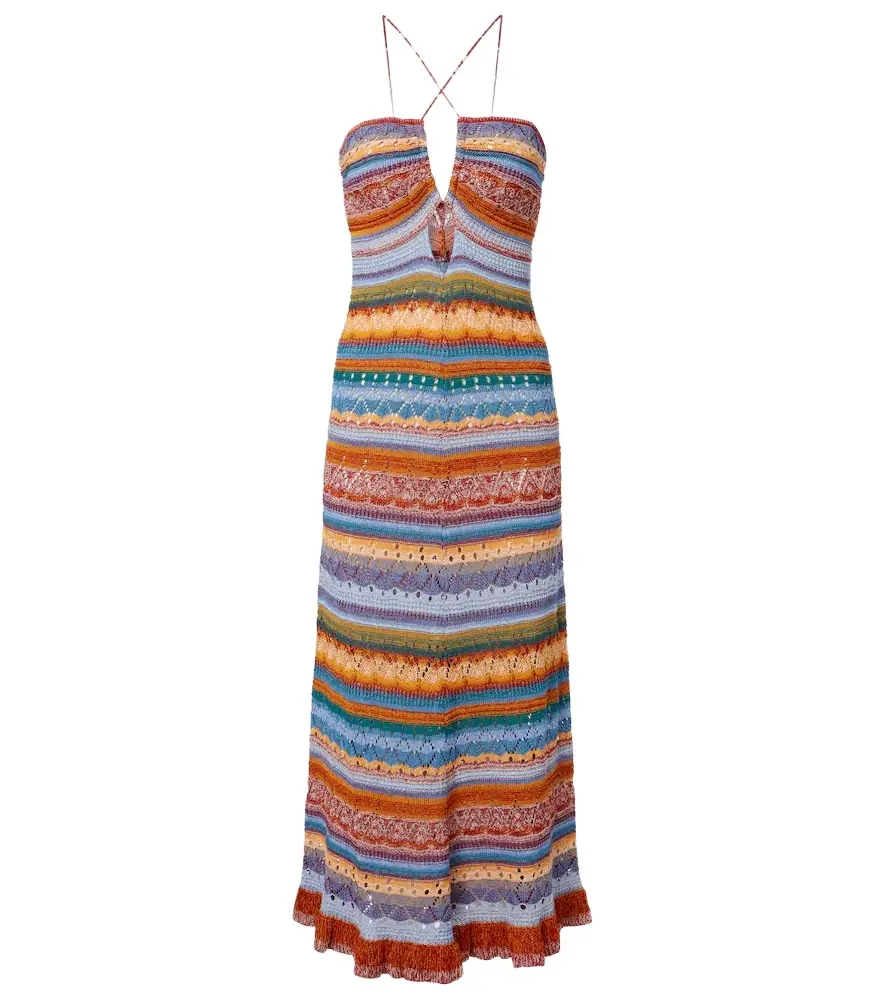 Etro Striped crochet cotton maxi dress