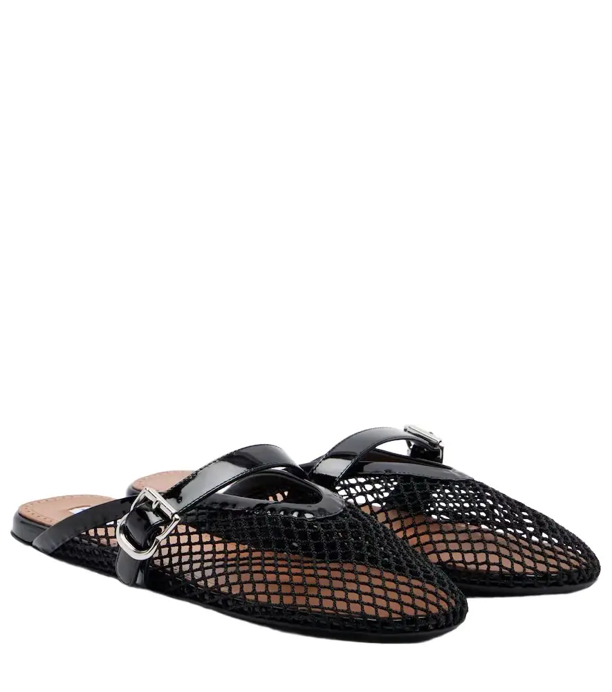 Alaia Alaïa Fishnet leather-trimmed mules