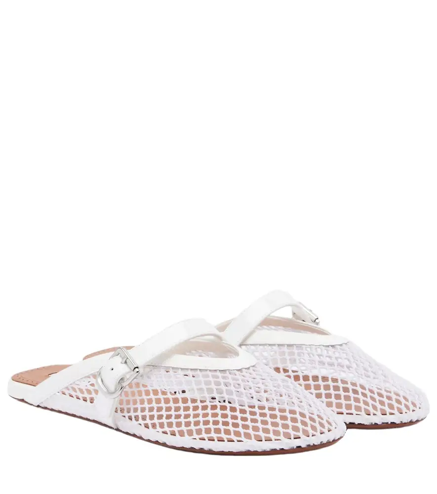 Alaia Alaïa Fishnet leather-trimmed slip-on mules