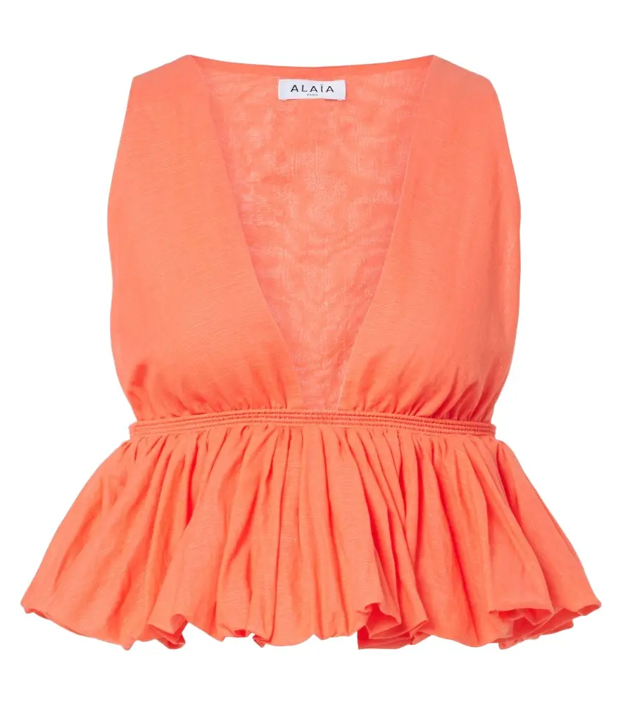 Alaia Alaïa Peplum striped cotton and linen top
