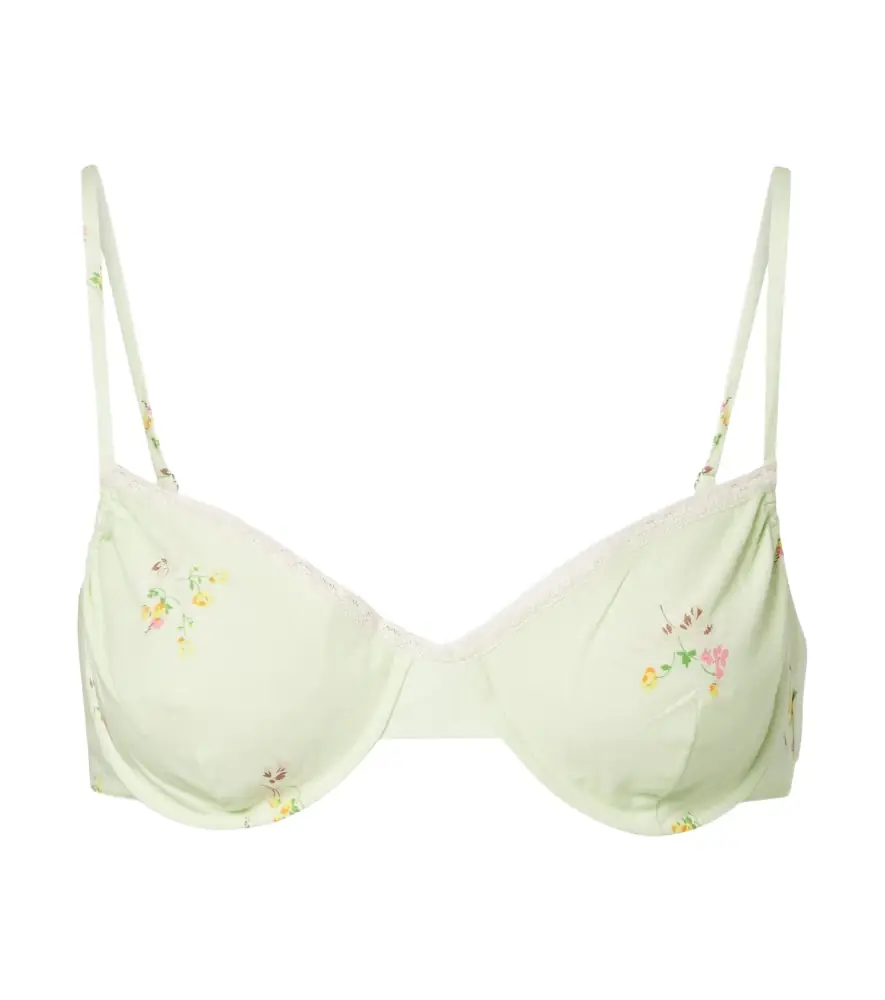 Prada Floral lace-trimmed cotton bra top