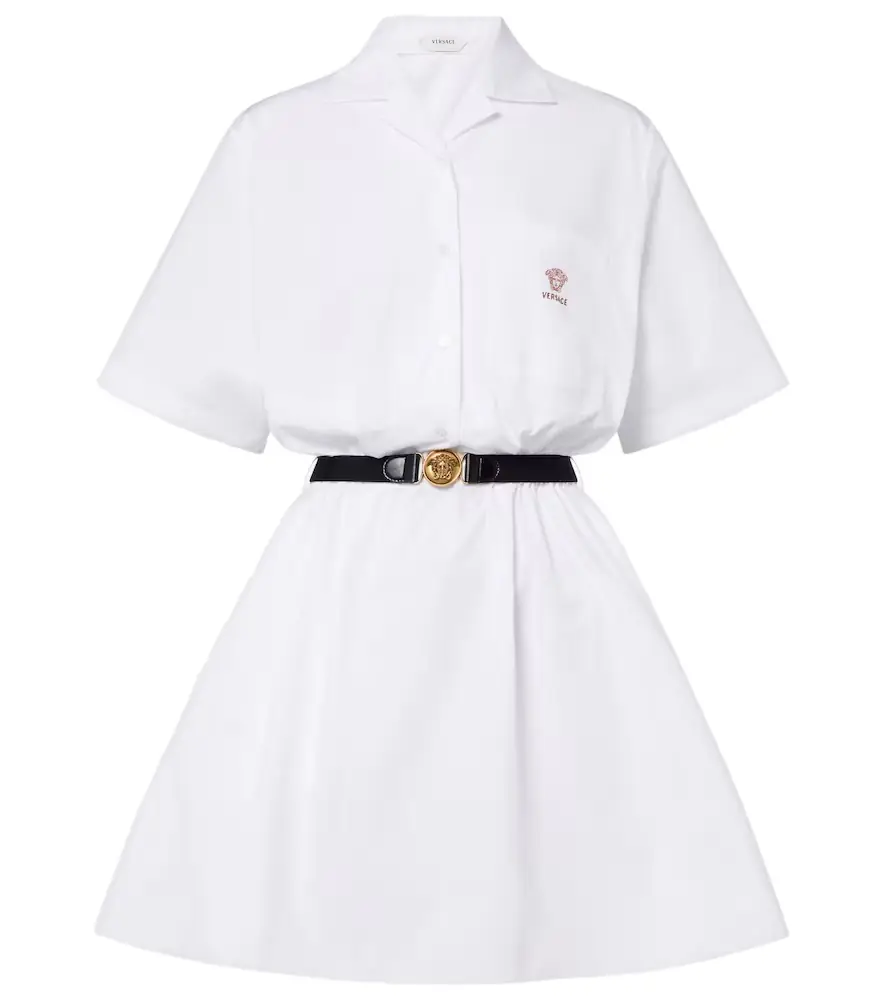 Versace Belted cotton poplin minidress