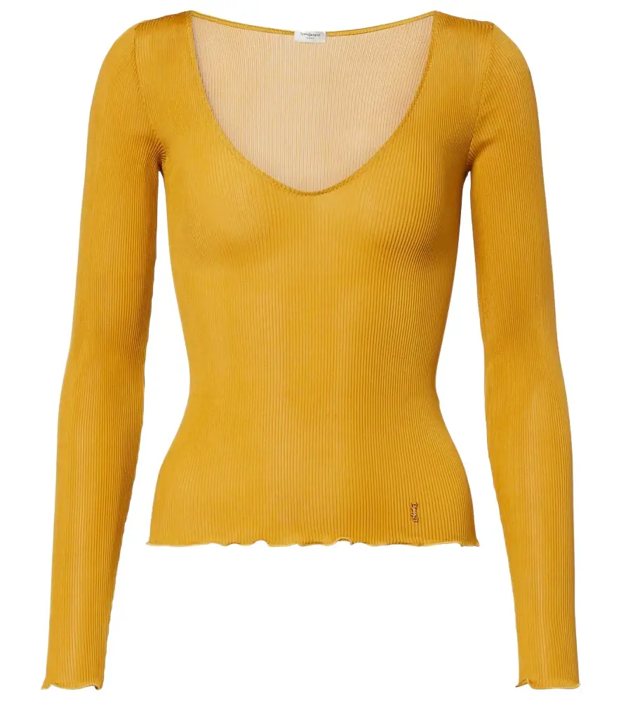 Saint Laurent Ribbed-knit silk top