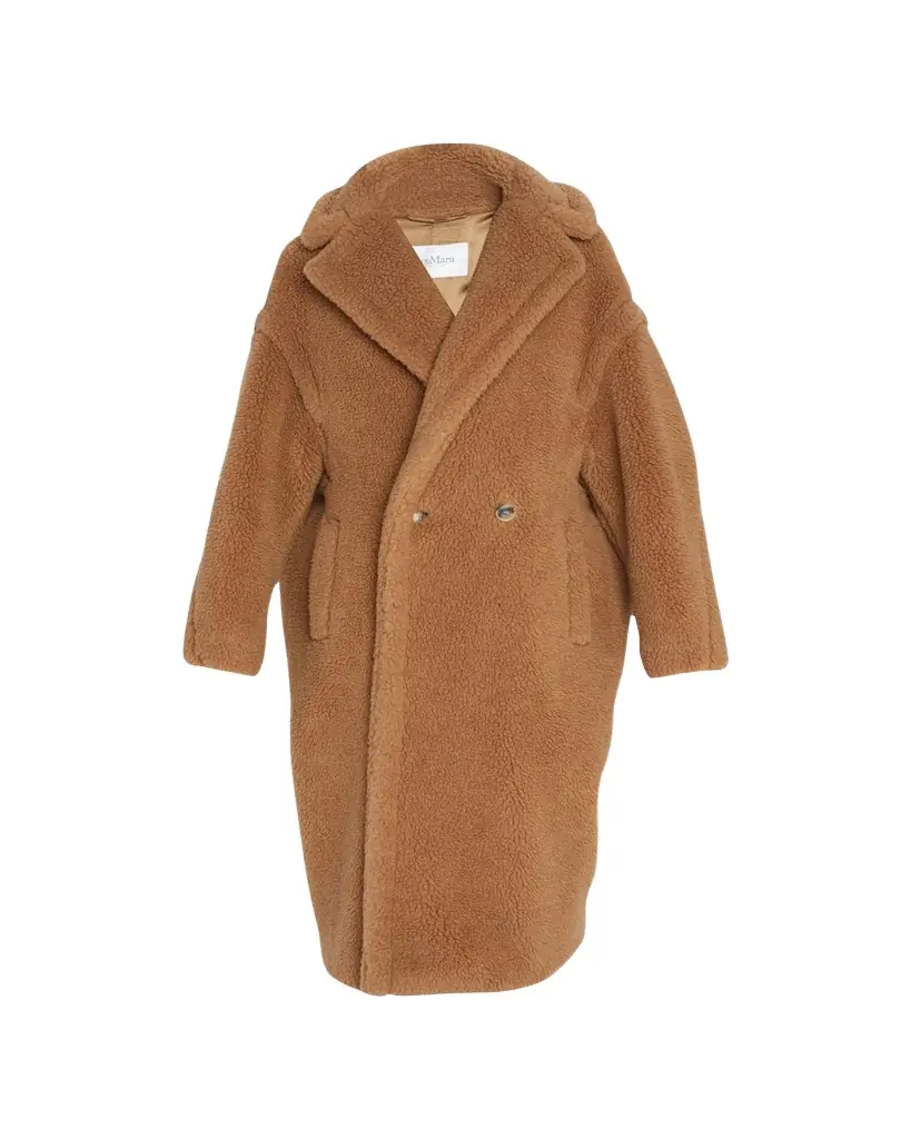 Max Mara Double-Breasted Camel Hair Blend Teddy Coat