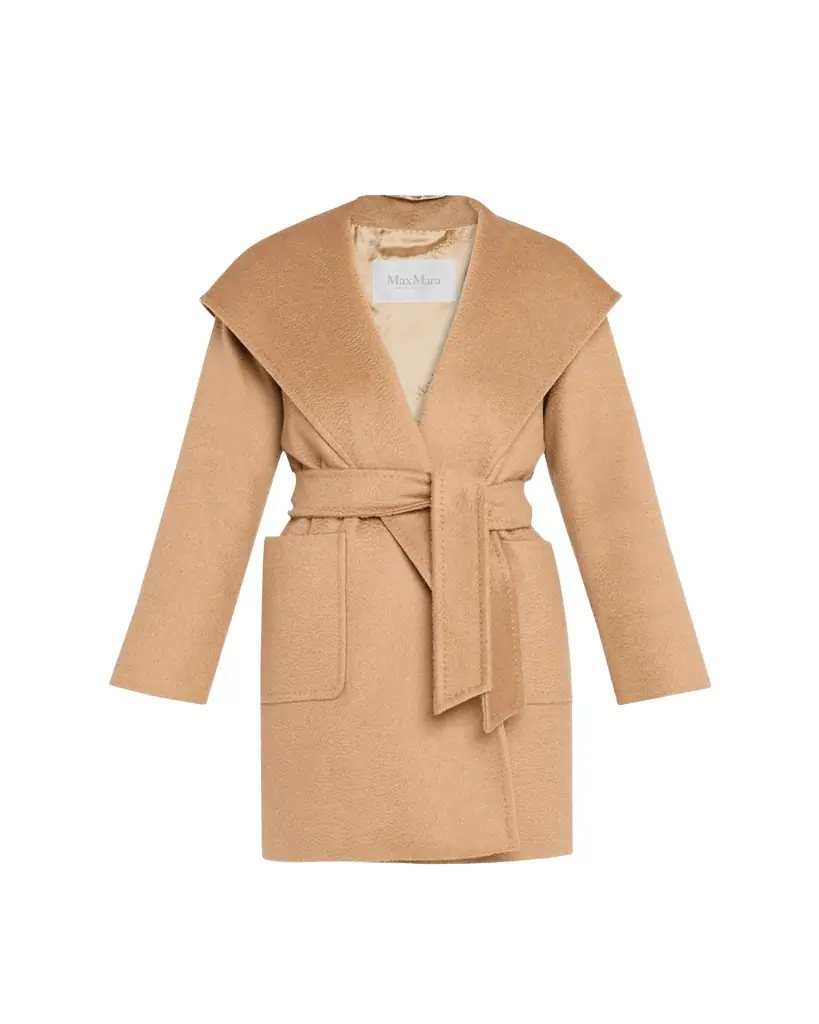 Max Mara Rialto Camel Hair Belted Short Hooded Coat