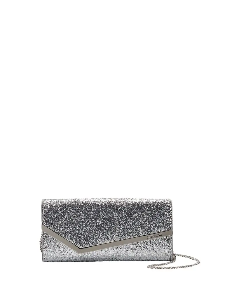 Jimmy Choo Emmie Glittered Leather Clutch Bag