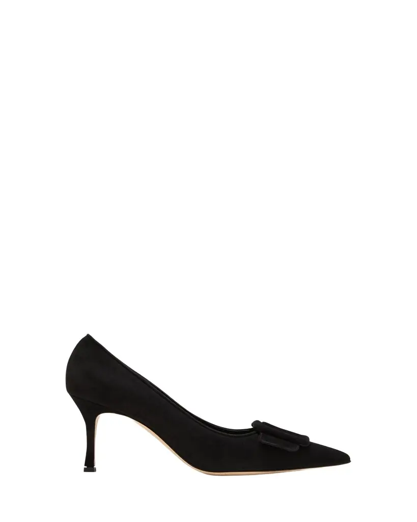 Manolo Blahnik Maysale Suede Pointed-Toe Buckle Pumps