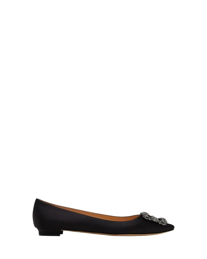 Manolo Blahnik Hangisi Crystal-Buckle Satin Flat