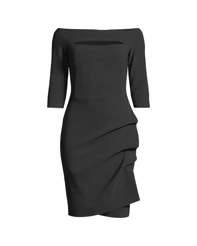 Chiara Boni La Petite Robe Slit-Neck 3/4 Sleeve Ruched Cocktail Dress