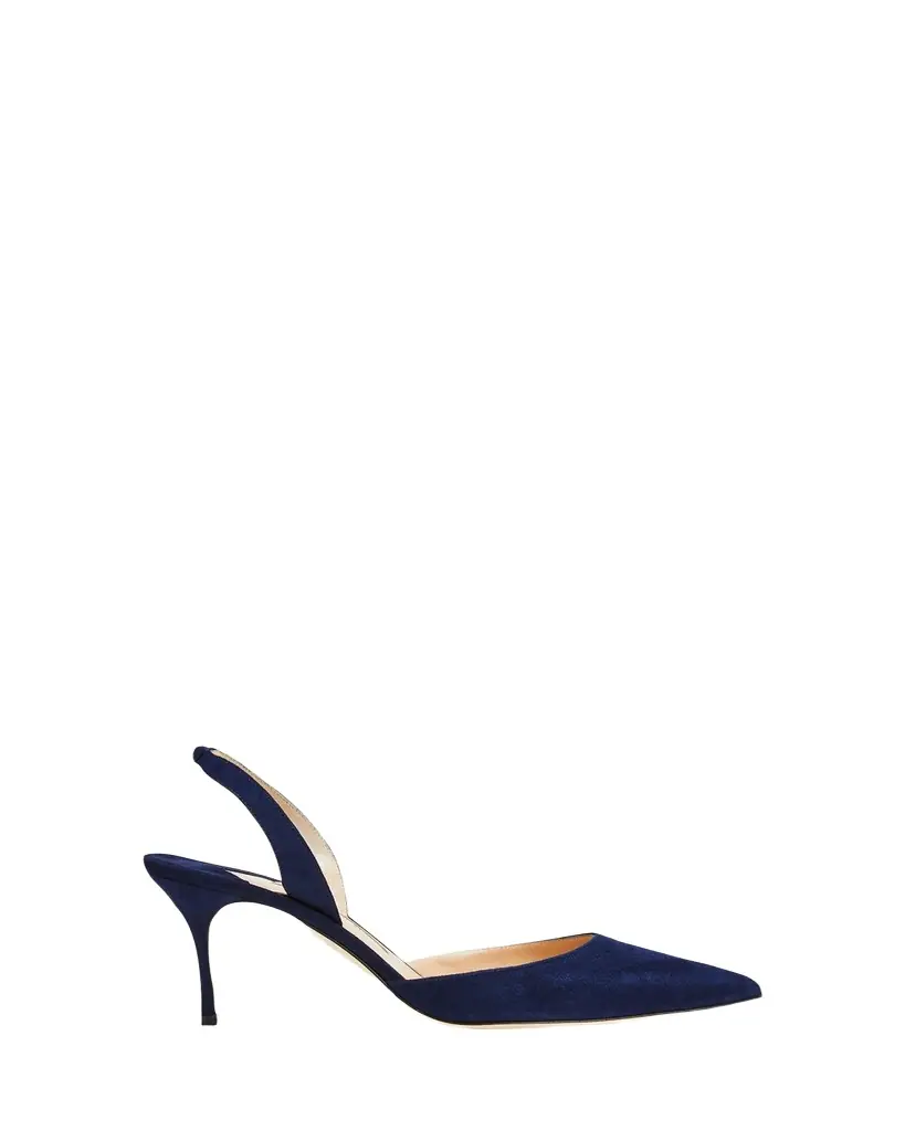 Manolo Blahnik Carolyne Suede Mid-Heel Slingback Pump