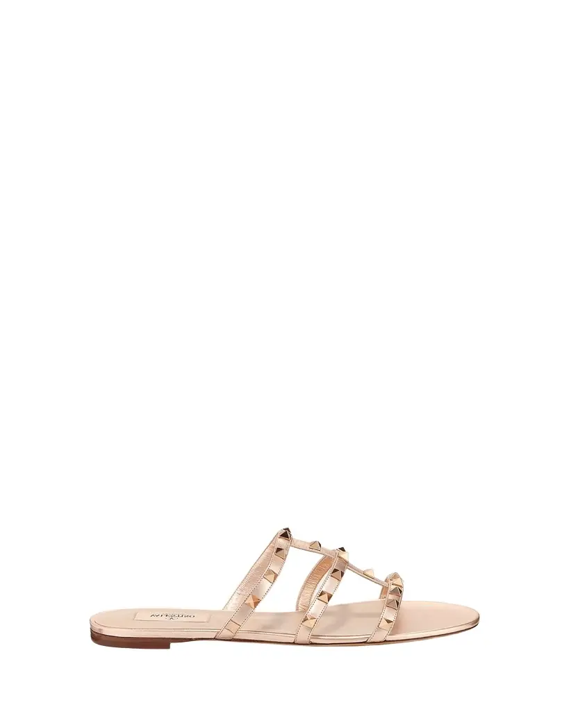 Valentino Garavani Rockstud Metallic City Flat Slide Sandals